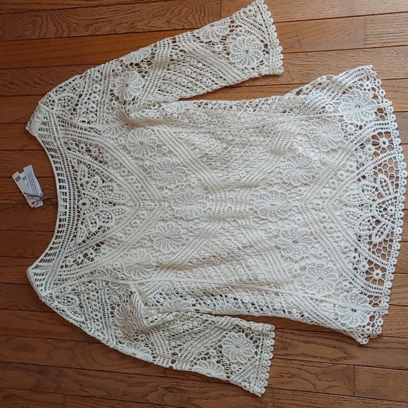 Cream Crochet Two-fer Top - Picture 2 of 12